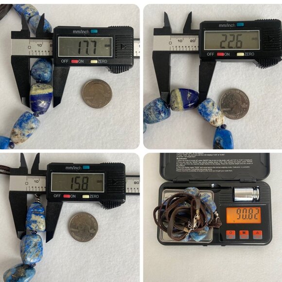 BARSE Sterling Silver 925 Lapis & Sodalite Beaded 4 Strand Leather Necklace 25" - Picture 10 of 16